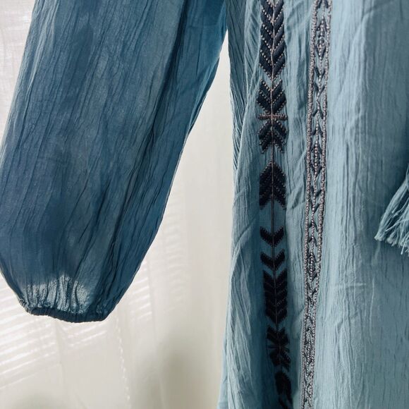 Jessica Simpson Blue Embroidered Boho Hippie Flowy Soft Comfy Dress - Large - Picture 3 of 9